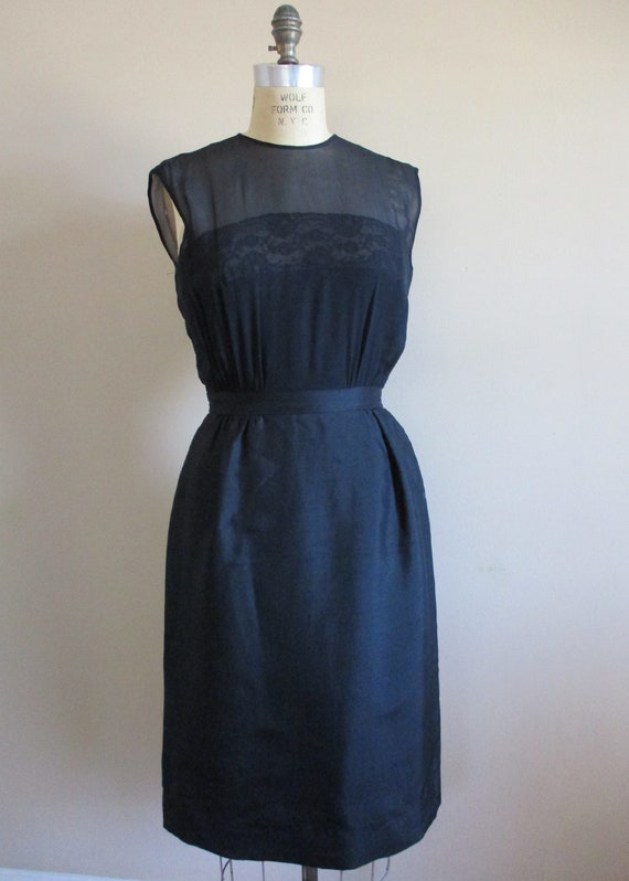 Vintage 1960s Black Silk Cocktail Wiggle Dress wi… - image 2