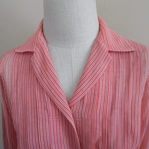 Vintage 1970s Women&#39;s Shirt; Red and White Candy Cane Striped Shirt; Christmas Blouse; Extra Small Red Striped Tuxedo Tuck Shirt