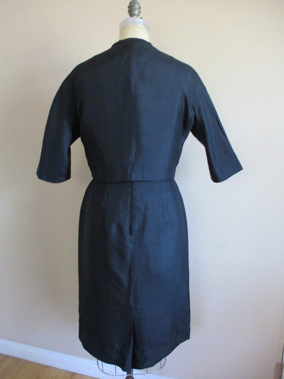 Vintage 1960s Black Silk Cocktail Wiggle Dress wi… - image 5