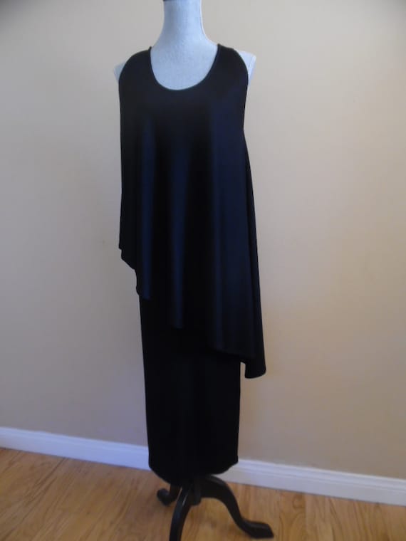 Vintage 1970s Little Black Dress; Black Knit Asym… - image 1