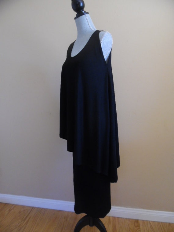 Vintage 1970s Little Black Dress; Black Knit Asym… - image 2