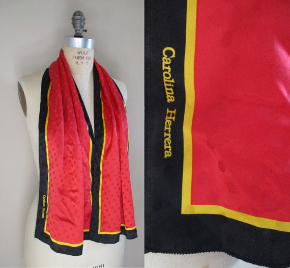 Vintage 1990s Silk Scarf by Carolina Herrera Jacq… - image 1