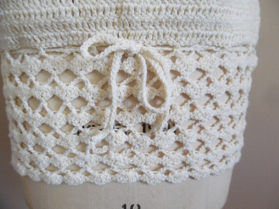 Vintage 1970s Crochet Top Cream and Gold Boho Hip… - image 3