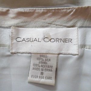 Vintage 1990s Tonal Olive Green and Beige Horizontal Stripe Shantung Silk Slip Dress from Casual Corner image 5