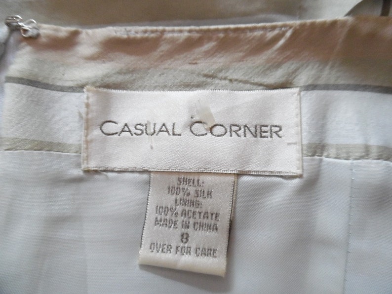 Vintage 1990s Tonal Olive Green and Beige Horizontal Stripe Shantung Silk Slip Dress from Casual Corner image 5