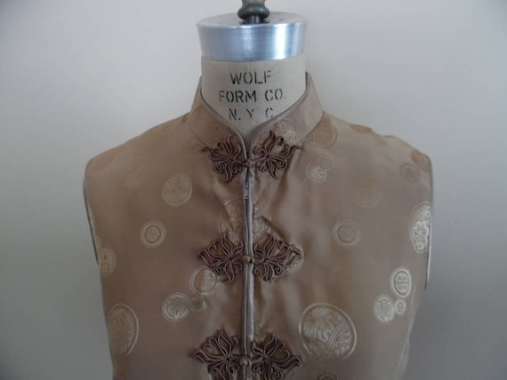 Vintage Chinese Mandarin Collar Dress in Tonal Br… - image 1