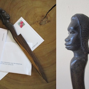 Vintage Handgeschnitzte Holz Brieföffner Afrikanische Kunst Design Schreibtisch Accessoire Papiermesser