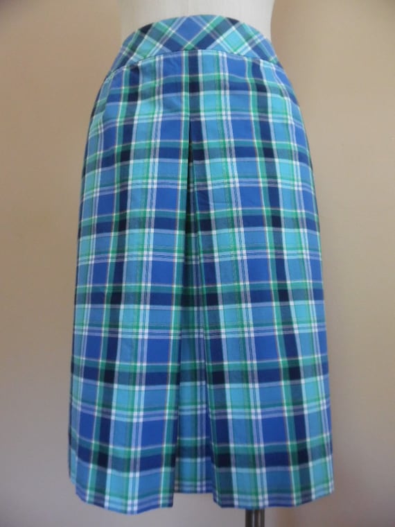 Blue Plaid Cotton Skirt  Vintage 1990s Pendleton S