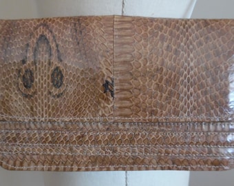 Vintage 1970s Snakeskin Purse Reptile Leather Cross Body Bag Light Brown Snakeskin Shoulder Bag Snakeskin Clutch