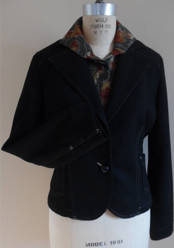 ジャケット・アウター black short jacket 90s archive Vintage 1990s Black Wool Short Cropped Jacket Blazer by