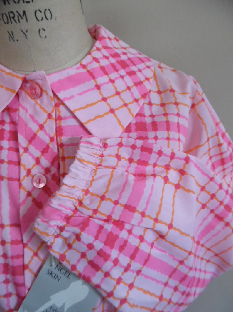 Vintage 1960s Pink Plaid Dress by New Fashion Creations Slim Shirt Dress NWT Shift Shirt Dress Long Sleeve Career Dress Casual Dress image 3