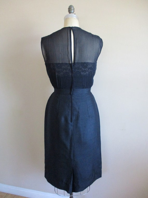 Vintage 1960s Black Silk Cocktail Wiggle Dress wi… - image 4