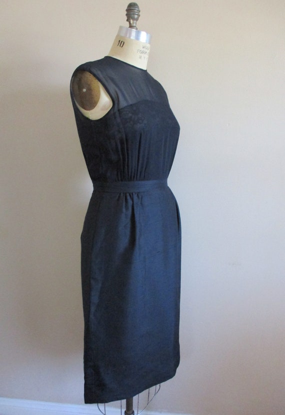 Vintage 1960s Black Silk Cocktail Wiggle Dress wi… - image 3