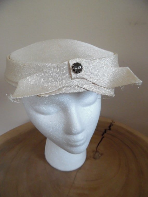 Vintage hat white ivory Vintage Hat Ivory White Hat 1950s Faille Town Cocktail Hat  main image 4