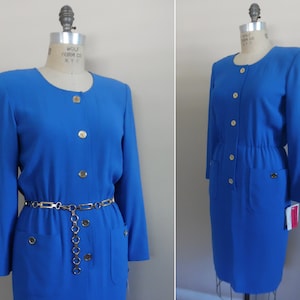 Vintage 1990s Power Dress Blue Secretary&#39;s Career Dress by Liz Claiborne New With Tags NWT NOS