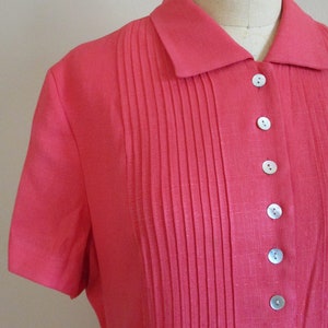 Vintage 1990er Jahre Coral Linen ähnliches Kleid mit plissiertem Mieder von Prophecy by Sag Hafen, lässiges Slouchy Frühling/Sommer Kleid, Country Chic Kleid