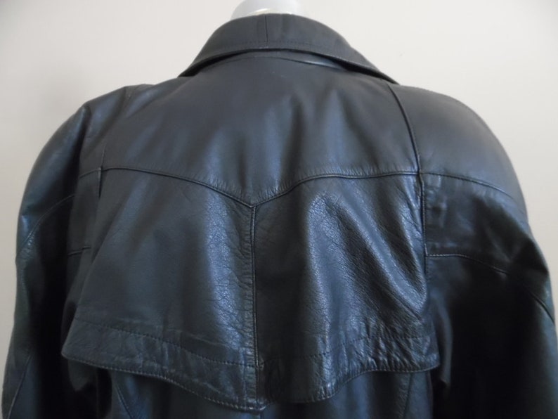 Vintage 1980s Asymmetrical Leather Trench Coat by Bagatelle Charcoal Gray Leather Long Trench Coat Steel Gray Leather Coat w Quilted Lining