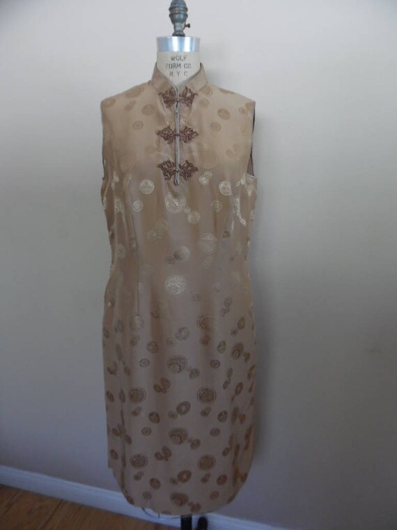 Vintage Chinese Mandarin Collar Dress in Tonal Br… - image 2