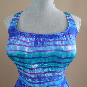 Vintage 1990s Catalina Maillot One Piece Skirted Swimsuit Dress in Blue with Integrated Bra One Piece Bathing Suit Swim Dress