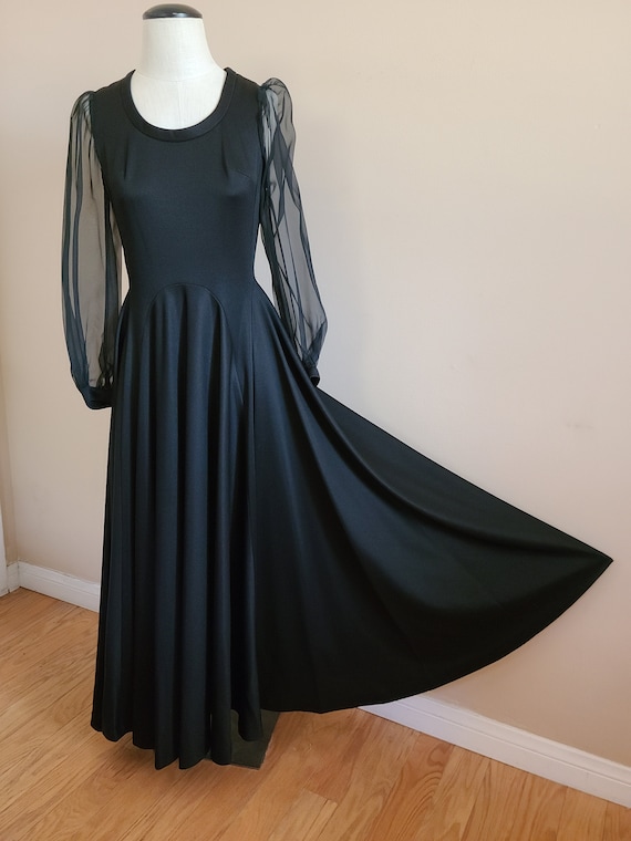 Vintage 1960s Tea Length Party Dress Black Hostes… - image 2