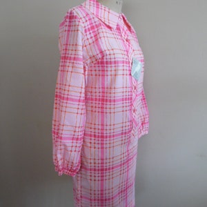 Vintage 1960s Pink Plaid Dress by New Fashion Creations Slim Shirt Dress NWT Shift Shirt Dress Long Sleeve Career Dress Casual Dress image 5