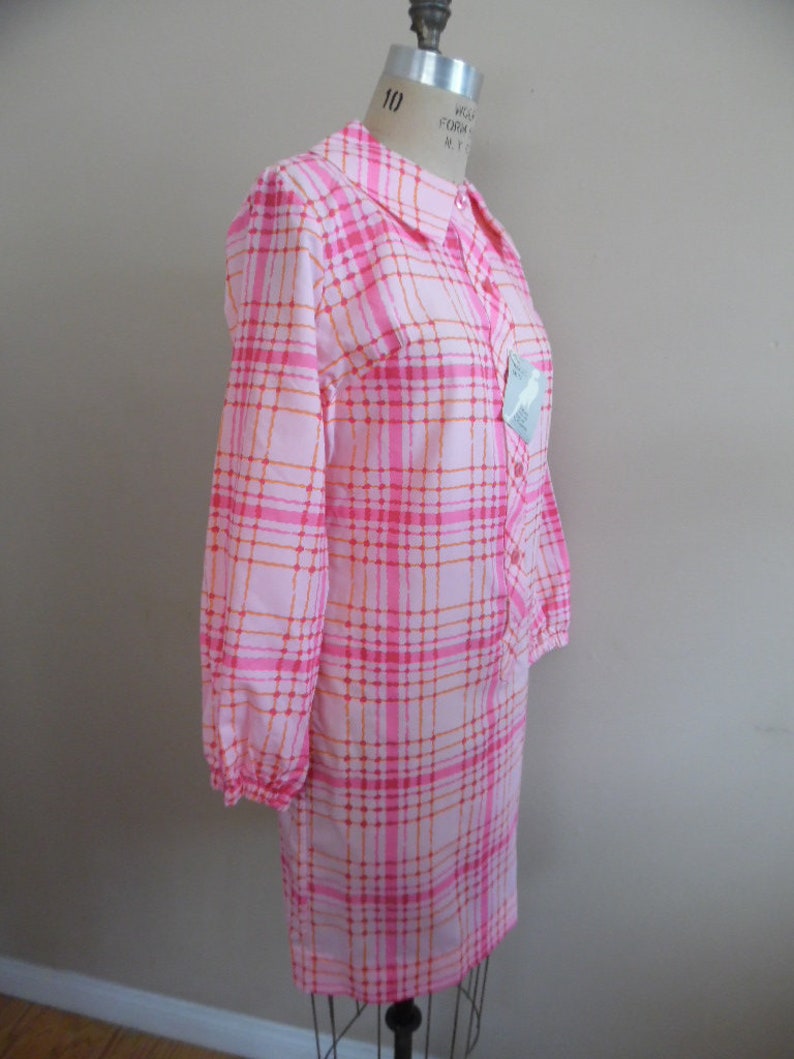 Vintage 1960s Pink Plaid Dress by New Fashion Creations Slim Shirt Dress NWT Shift Shirt Dress Long Sleeve Career Dress Casual Dress image 5