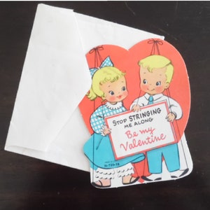 Cartão vintage do Dia dos Namorados dos anos 1960, pare de me amarrar