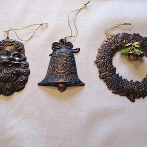 Vintage 1990s Christmas Ornaments Blue and Antique Gold