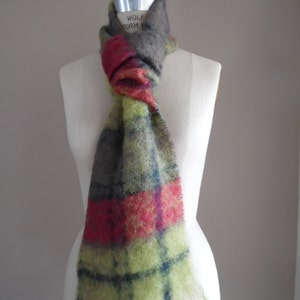 Vintage plaid wool scarf green burgundy and black  by Glentana of Scotland