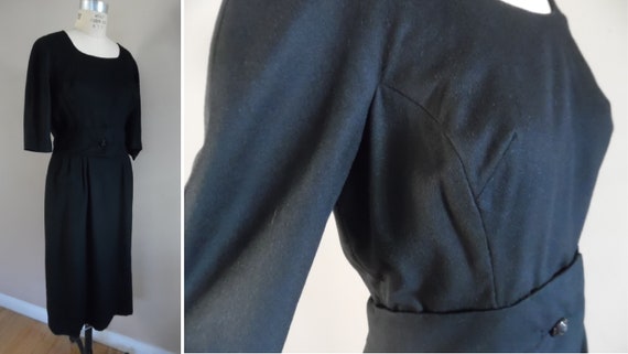 Vintage 1980s Ellen Tracy Black Wool Dress; Secretary's Dress; Black Wool  Career, Day Dress With Self Belt - Etsy