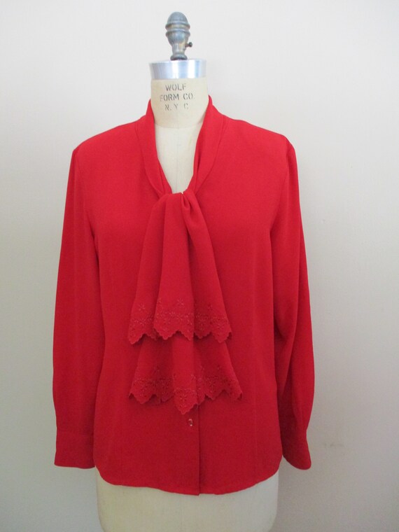 Vintage 1990s Pussy Bow Wine Red Crepe  Blouse by… - image 2