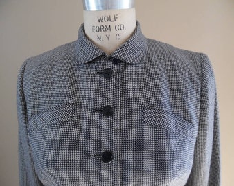 Vintage 1940s or 1950s Wool Suit Tailored Wool Houndstooth Career Secretary's Skirt Suit by Best & Co Executive Skirt Suit