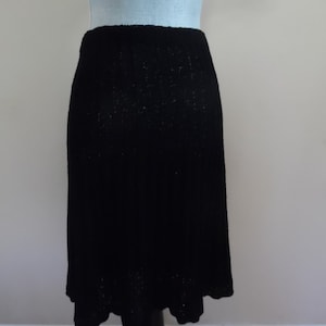 Vintage 1970s Handmade Black Knit Skirt; A-line Black Hand Knit Skirt