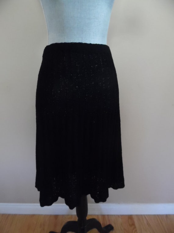 Vintage 1970s Handmade Black Knit Skirt; A-line Bl