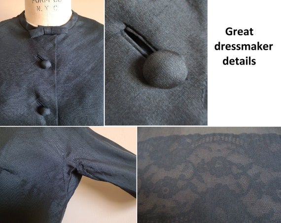 Vintage 1960s Black Silk Cocktail Wiggle Dress wi… - image 10