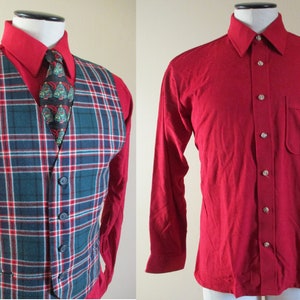 Vintage 1990s Deep Red Button Up Shirt by Robinson&#39;s Brushed Suede Look Shirt Leta&#39;sVintage