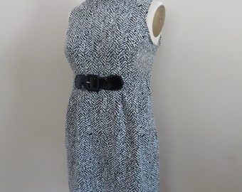 1990s Redux 1960s Mini Kleid Schwarz Mod Look Schwarz Weiss Gürtel Taille Shift Gr. 10