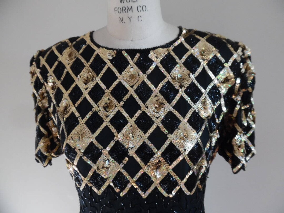 Cocktail Dress Black Vintage 1980s Fully Beaded Black Cocktail Party ...