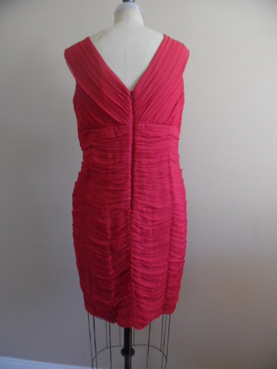 Red Silk Dress Vintage 1990s Red Sleeveless Ruche… - image 4