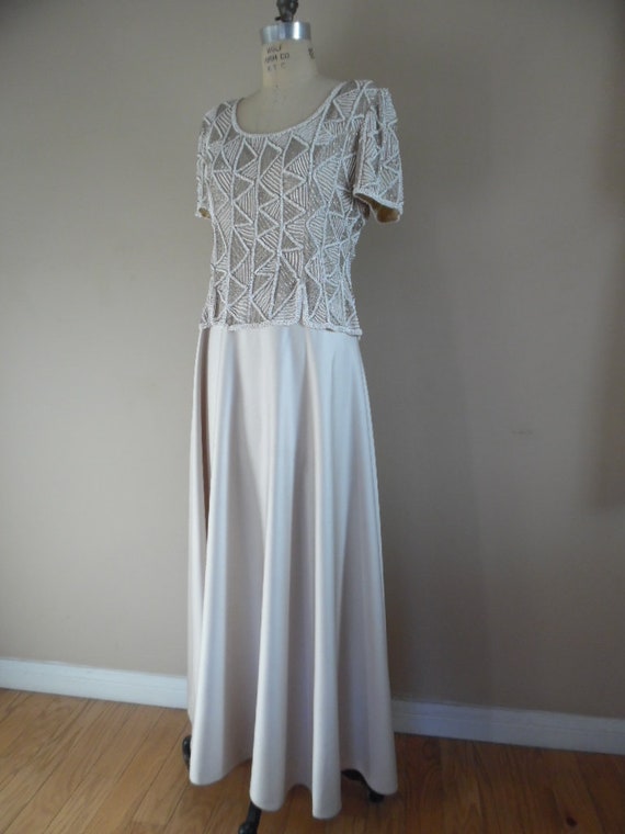 Vintage 1990s Evening Gown Beaded Platinum and Iv… - image 2