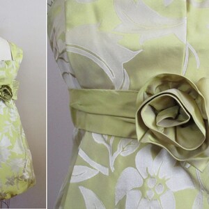 Vintage 1990s Cocktail Dress Acid Green Silk Floral Brocade Party Dress with Pouf Skirt from Teri Jon by Rickie Freeman