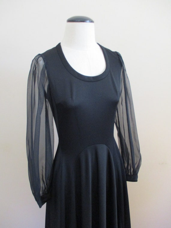 Vintage 1960s Tea Length Party Dress Black Hostes… - image 4