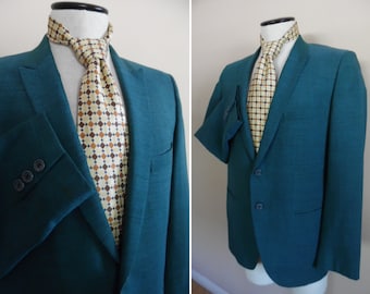 Vintage 1960s Teal Hipster Sports Jacket Coat Blazer by Rhodes of Sacramento California Worsted-Tex Tropi-Tex Union Made JacketLetasVintage