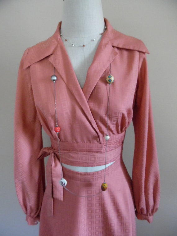 Vintage 1970s Disco Skirt Set Dusty Rose Geometri… - image 2