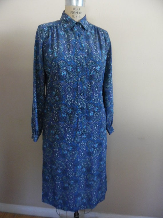 Vintage 1990s Appleseeds Petite Shirt Dress NWT NOS Slim Shirt Dress Lavender Blue Paisley Print Secretary Shirtdress Etsy