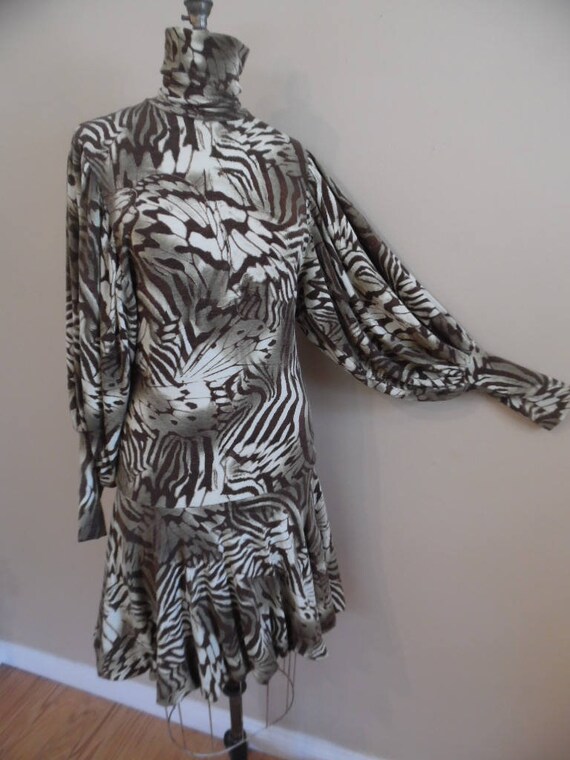 Vintage 1990s Dress Camo Jungle Zebra Print Wool Blend Jersey Knit Drop  Waist Dress With Pouf Skirt by Mariella Burani - Etsy