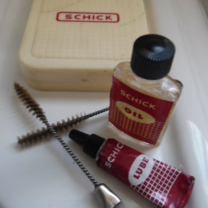 Vintage 1950s Schick Electric Shaver Lube Kit Kit de mantenimiento de maquinilla de afeitarLetasVintage