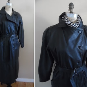 Vintage 1980s Asymmetrical Leather Trench Coat by Bagatelle Charcoal Gray Leather Long Trench Coat Steel Gray Leather Coat w Quilted Lining