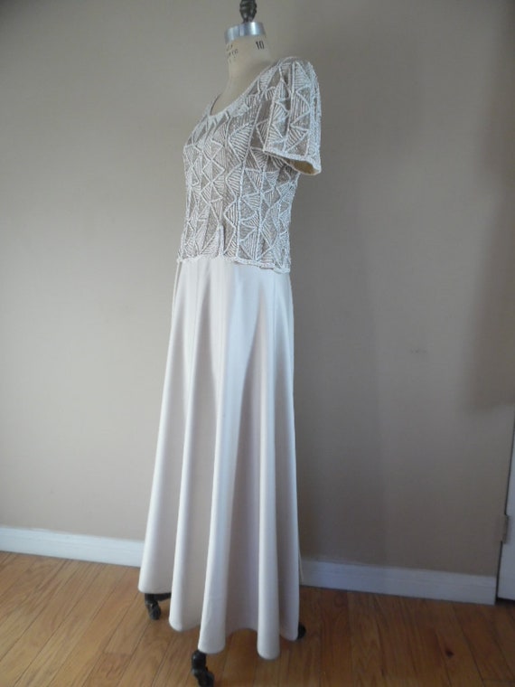 Vintage 1990s Evening Gown Beaded Platinum and Iv… - image 3