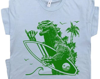 Surfing T Shirt Godzilla Surfing Shirt for Men Women Guys Vintage Surf Shirt Surfboard Tee Gift For Surfer Funny Surfing Graphic Shirt